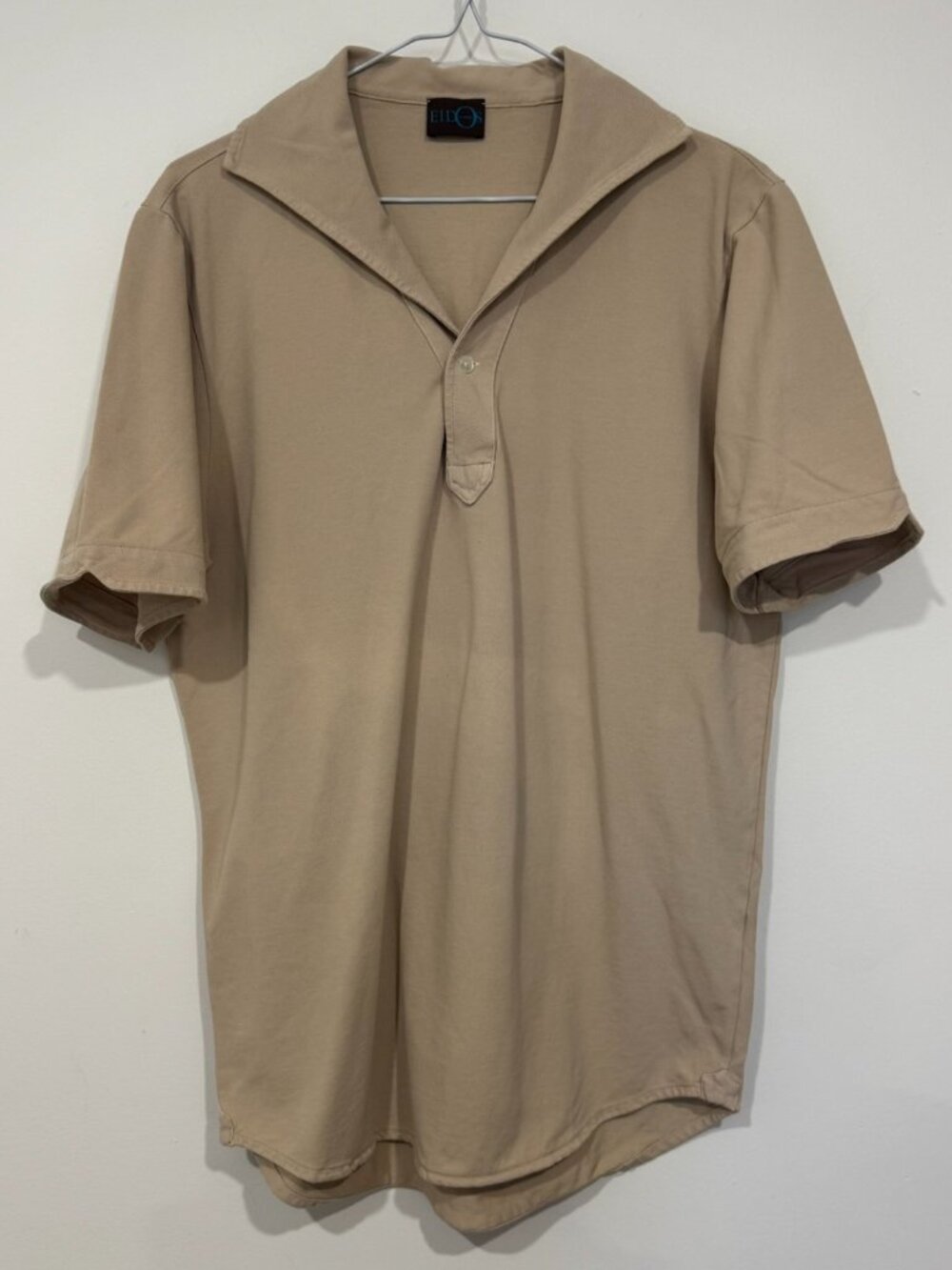 Eidos Napoli Mens Pique Lupo SS Polo Shirt Sailor Collar Size XL Slim Tan Beige